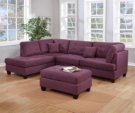 Living Room Modern Contemporary Purple Polyfiber Sectional Sofa Ottoman
