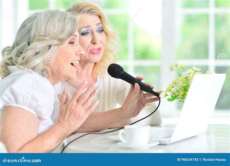 Senior Women Singing Stock Image Image Of Club Microphone 96624743