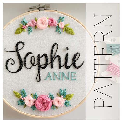 Pattern Custom Name Hand Embroidery Etsy Canada
