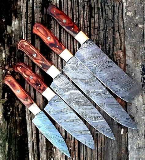 Custom Handmade Damascus 5 Pcs Chef Set With Leather Roll Kit In 2020
