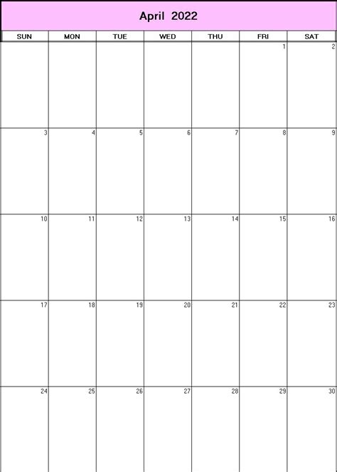April 2022 Printable Blank Calendar