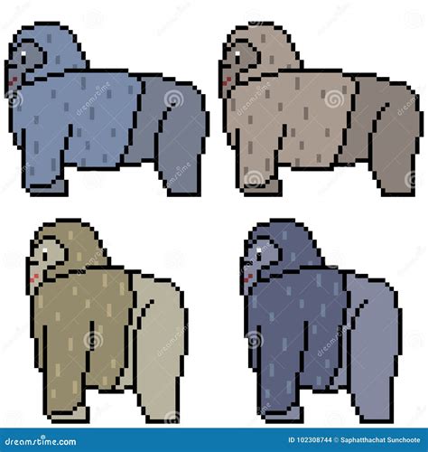 Vector Pixel Art Set Gorilla Stock Vector Illustration Of Side Stand