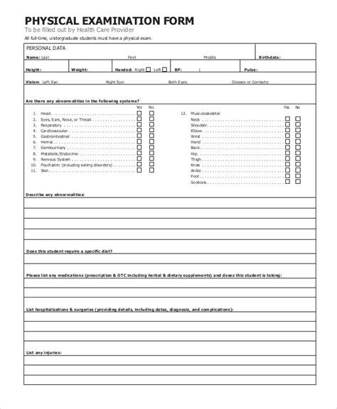 Health Physical Form Template Get Free Templates