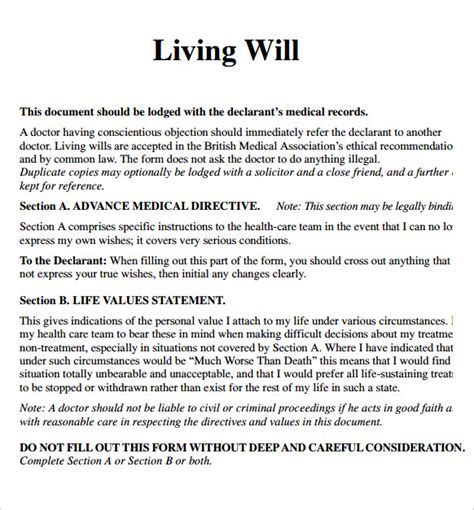 Free 7 Sample Living Will In Pdf Ms Word