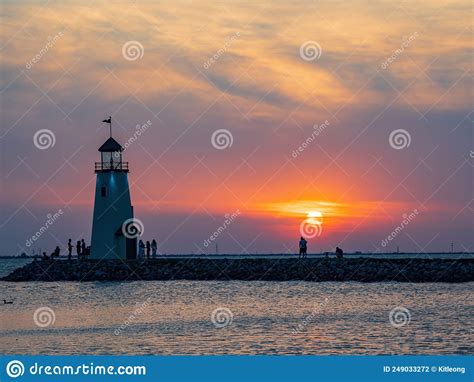Sunset View Of The Lighthouse Of Lake Hefner Editorial Photography