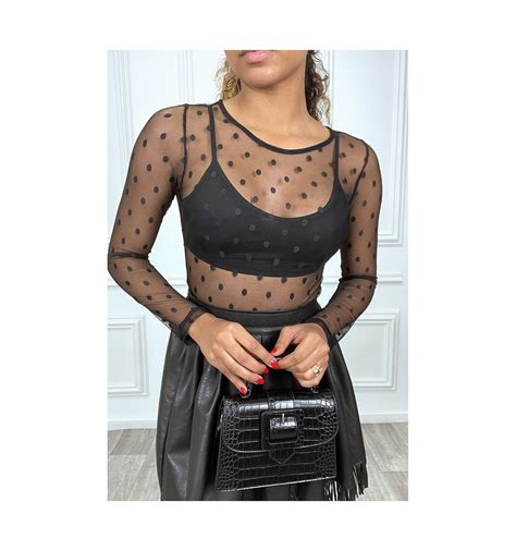 Maybe you would like to learn more about one of these? Body noir en tulle transparent à pois