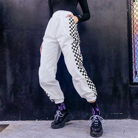 Plaid Streetwear Pants Women Checkerboard Zipper Open Joggers Sweatpants Wearlooks In 2020