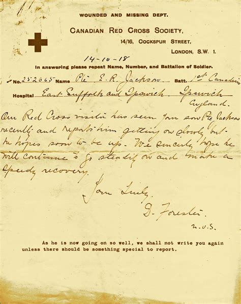 Maybe you would like to learn more about one of these? Letters From World War One: October 14, 1918 Canadian Red Cross Society Report