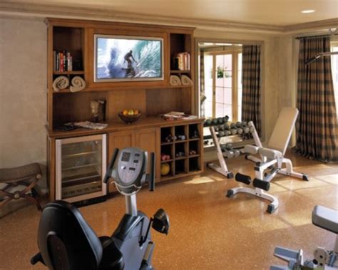 Car photo wallpaper, gym decorating idea. 58 Well Equipped Home Gym Design Ideas - DigsDigs