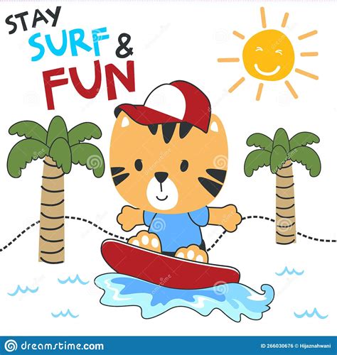 Surfing Tiger Cartoon Vector 4026241