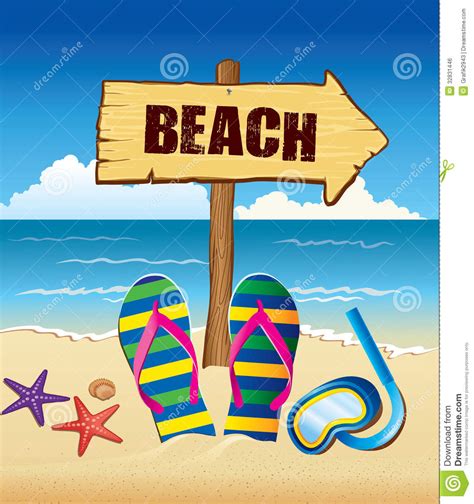 Background With Beach Sign Flip And Starfish Stock Vector