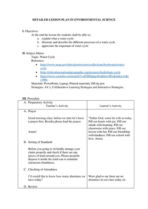 Detailed Lesson Plan In Environmental Science Detailed Lesson Plan In