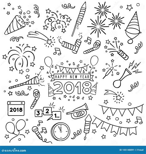 New Year Celebration Line Draw Stock Vector Illustration Of
