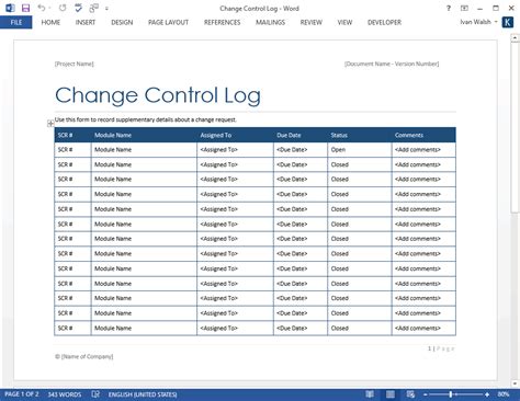 Change Control Log Ms Excelword Software Testing Template