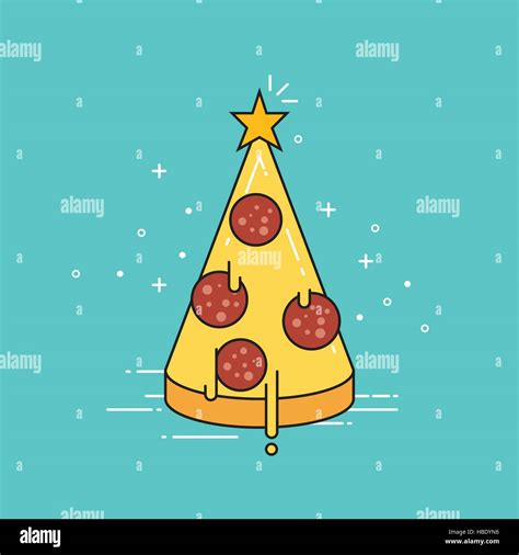 Pizza Christmas Tree With Star On Top Flat Design Vector Illustration