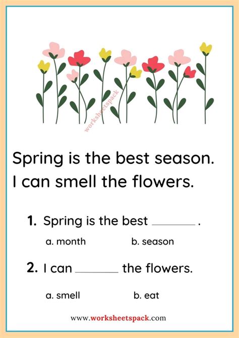 Spring Reading Comprehension Worksheets Passage About Spring