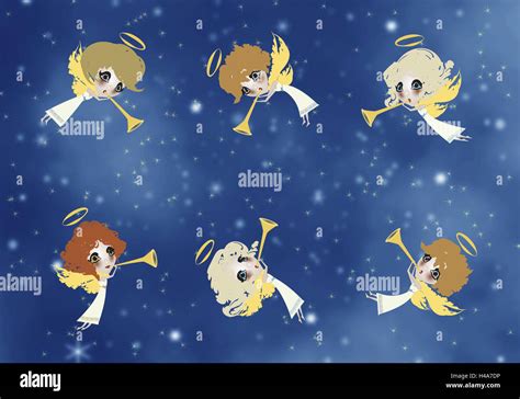 Illustration Sky Angel Six Trumpets Graphics Stars Celestial