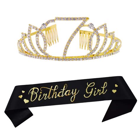 Buy Th Birthday Gold Tiara And Sash Happy Th Birthday Party Supplies Birthday Girl Glitter
