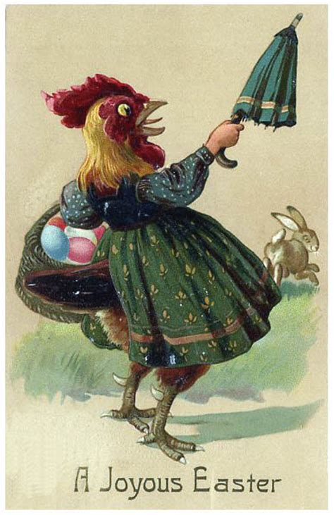 An easter card with chickens and spring flowers. A Collection of 21 Creepy and Funny Vintage Easter Cards ...