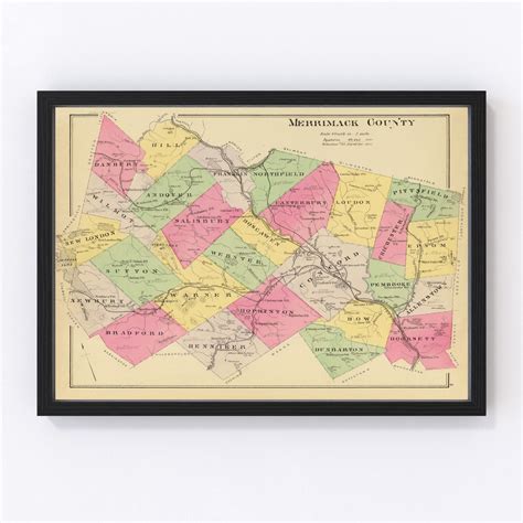 Vintage Map Of Merrimack County New Hampshire 1892 By Teds Vintage Art