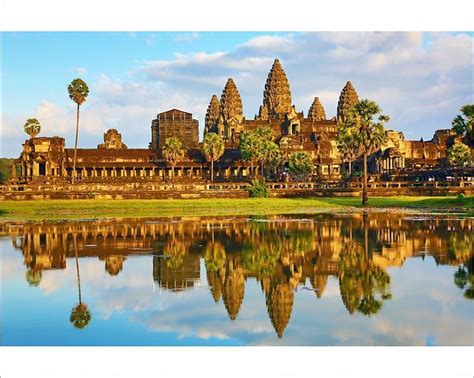10x8 Inch 25x20cm Print Angkor Wat Temple And Reflection In Lake In