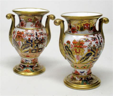 561 Rare Pair Spode Imari Pattern 967 Hand Painted Vases Circa 1810