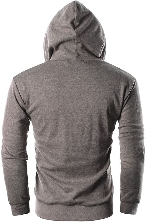 Ohoo Mens Slim Fit Long Sleeve Lightweight Zip Up Hoodie With Kanga