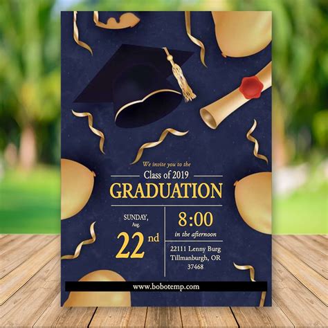 Invitación De Fiesta De Graduación Editable Con Golden Elements Digital