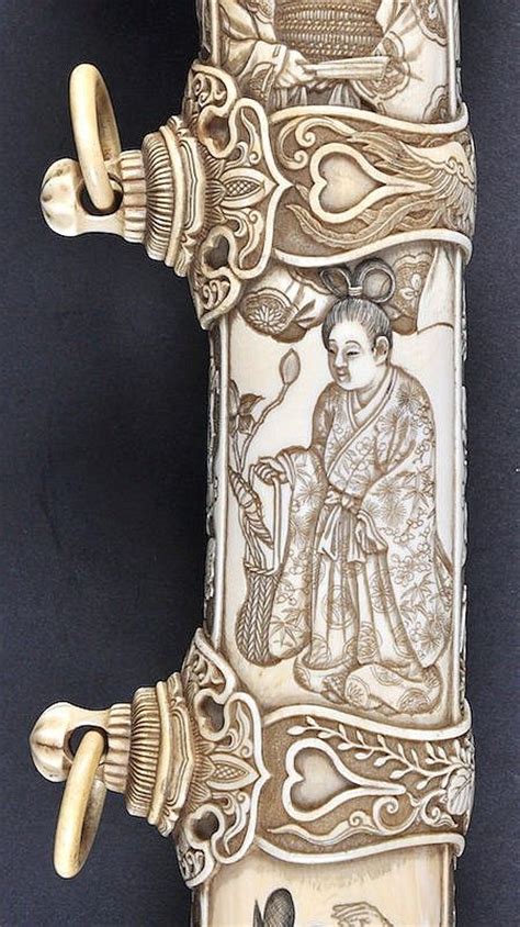 A Superb 19th Century Japanese Meiji Period Ivory Espadas Katana Samurai