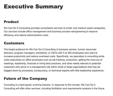 Example Of Executive Summary Of Business Plan