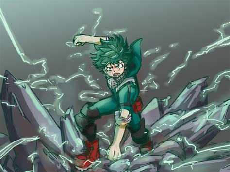 Desktop Wallpaper Angry Green Hair Anime Boy Izuku Midoriya Hd