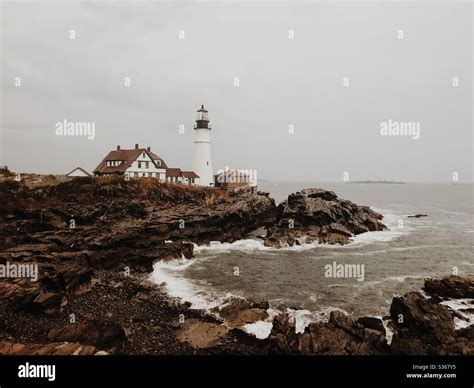Portland Head Lighthouse On A Stormy Overcast Fall Day Cape Elizabeth