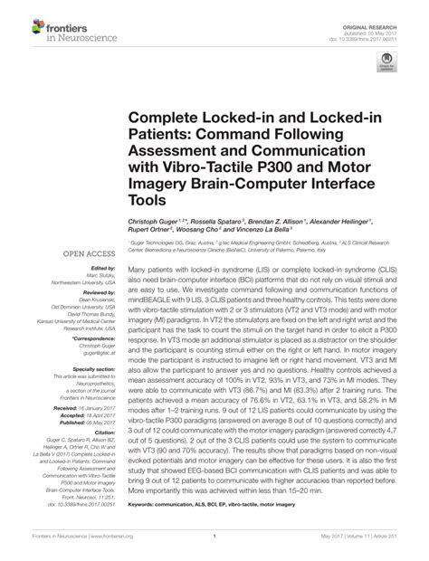 Pdf Complete Locked In And Locked In Patients Command Following Assessment And Communication