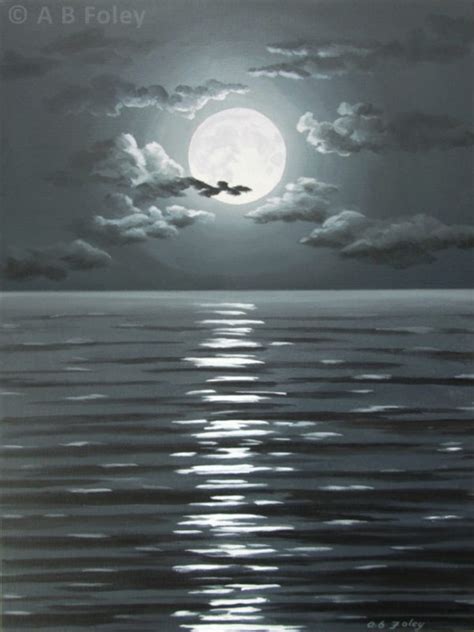 Full Moon Over The Dark Sea Seascape Painting A B Foley