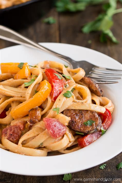 Sorry, i forgot that it's not in the recipe. Creamy Cajun Pasta with Smoked Sausage - Garnish & Glaze