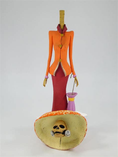 Catrina With Umbrella Handmade Clay Figurine Mexican Day Of Etsy