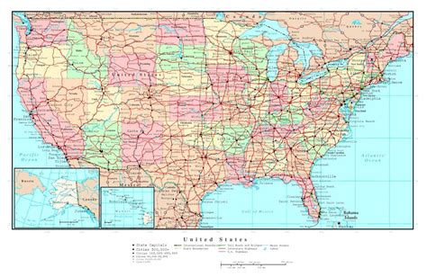 Большая политическая и административная карта США с дорогами и всеми
