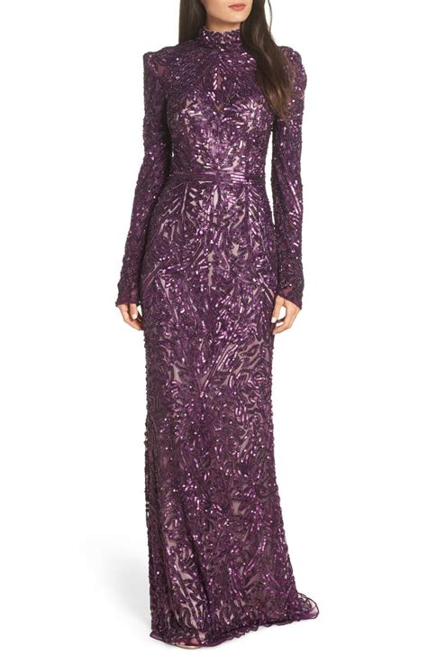 Mac Duggal Long Sleeve Sequin Column Gown Nordstrom