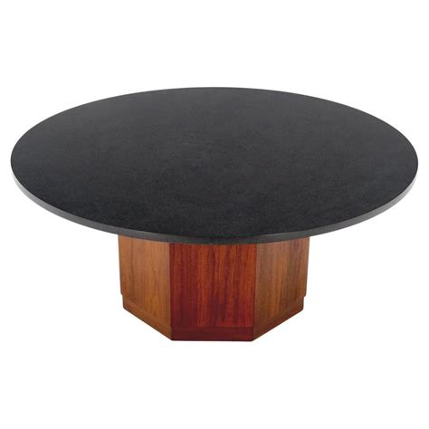Octagonal Oil Walnut Base Round Slate Top Mid Century Modern Coffee Table Mint For Sale At 1stdibs