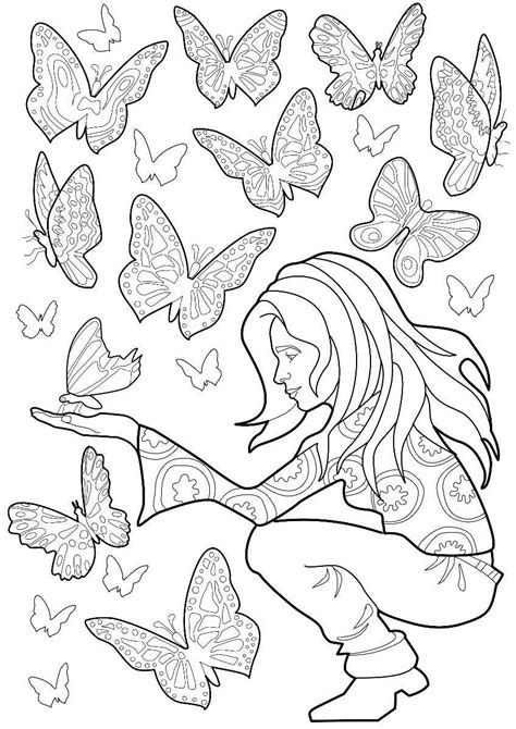 Girl With Butterflies Colouring Page Butterfly Coloring Page Coloring Pages Butterfly