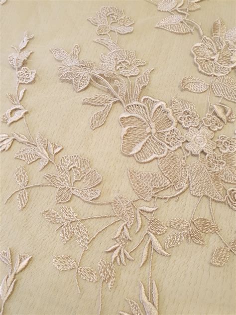 Dark Powder Nude Floral Pattern Embroidery On Tulle Fabric D Lace