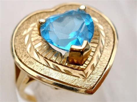 Gorgeous 25 Ct Blue Topaz Heart Gemstone Carat Size 7 Signed W Ring