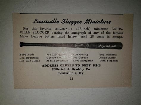 Babe Ruth Jackie Robinson Ted Williams 1950 Louisville Slugger Mini Bat Ad Ebay