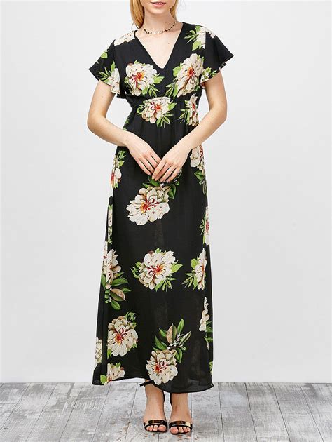 17 Off 2021 V Neck Long Floral Print Long Maxi Summer Dress In Black