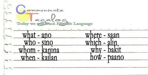 Tagalog Learning Basic Vocabulary Filipino Words English