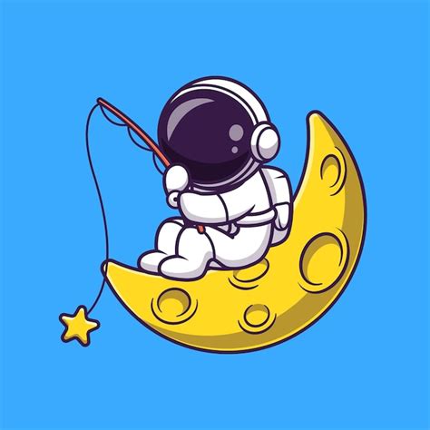 Premium Vector Astronaut Fishing Star On Moon Cartoon Vector Icon