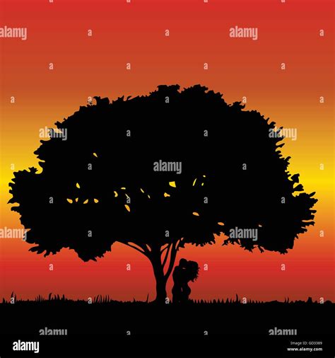 Couple Kissing Under A Tree On Color Background Stock Vector Image