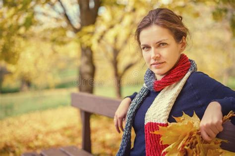Portrait Of Young Beautiful Woman In Autumn Park Stock Photo Image Of