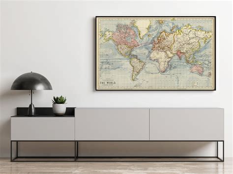 Vintage World Map Mercator Projection Vintage Map Etsy