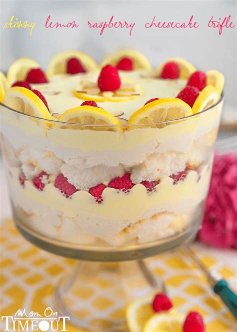 Easy to make, you just chill for a couple of hours before serving. Skinny Lemon Raspberry Cheesecake Trifle - Mom On Timeout